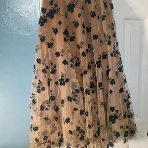 Black Floral Lace Overlay Midi Skirt - Unbranded